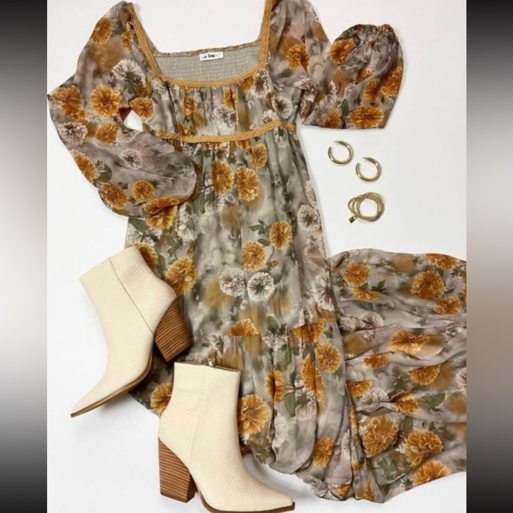 Morning Fog Floral Drop Maxi Dress